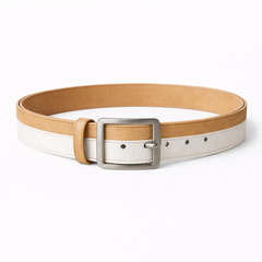 Men’s White & Tan Leather Stand Collar Jacket Outfit Set – Jacket, Wallet, Belt & Keychain