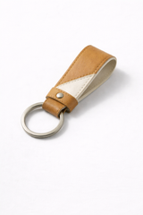 Men’s White & Tan Leather Stand Collar Jacket Outfit Set – Jacket, Wallet, Belt & Keychain