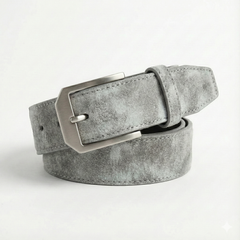 Men’s Grey Genuine Suede Zip-Front Jacket Outfit Set – Jacket, Wallet, Belt & Keychain