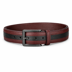 Men’s Burgundy & Black Leather Stand Collar Jacket Outfit Set – Jacket, Wallet, Belt & Keychain