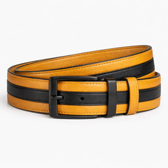 Men’s Mustard & Black Leather Stand Collar Jacket Outfit Set – Jacket, Wallet, Belt & Keychain