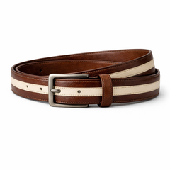 Men’s Cream & Brown Varsity Leather Jacket Outfit Set – Jacket, Wallet, Belt & Keychain