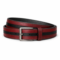 Men’s Rust Red & Black Leather Stand Collar Jacket Outfit Set – Jacket, Wallet, Belt & Keychain