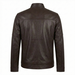 Men’s Brown Genuine Leather Zip-Front Jacket Outfit Set – Jacket, Wallet, Belt & Keychain