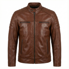 Men’s Brown Genuine Leather Jacket Outfit Set – Jacket, Wallet, Belt & Keychain