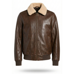 Men’s Premium Brown Leather Jacket Outfit Set – Jacket, Wallet, Belt & Keychain