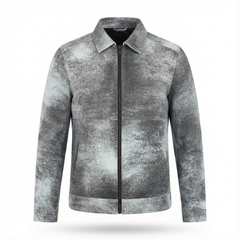 Men’s Grey Genuine Suede Zip-Front Jacket Outfit Set – Jacket, Wallet, Belt & Keychain