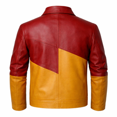 Men’s Red & Mustard Leather Jacket Outfit Set – Jacket, Wallet, Belt & Keychain