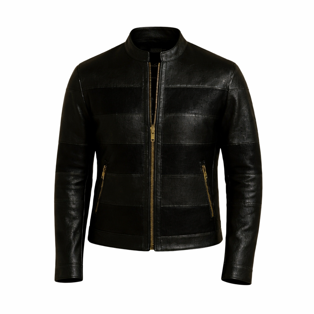 men leather jacket front view 4 piece outfit set