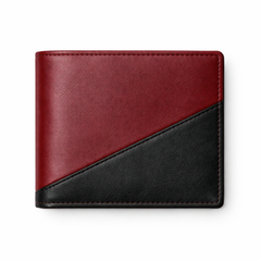 Men’s Rust Red & Black Leather Stand Collar Jacket Outfit Set – Jacket, Wallet, Belt & Keychain