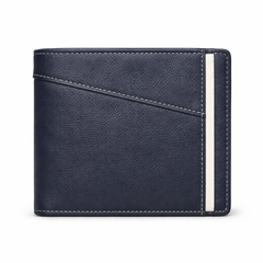 Men’s Navy Blue Leather Stand Collar Jacket Outfit Set – Jacket, Wallet, Belt & Keychain