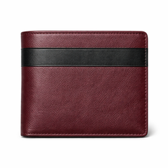 Men’s Burgundy & Black Leather Stand Collar Jacket Outfit Set – Jacket, Wallet, Belt & Keychain