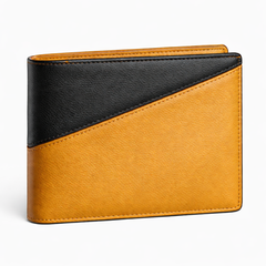 Men’s Mustard & Black Leather Stand Collar Jacket Outfit Set – Jacket, Wallet, Belt & Keychain