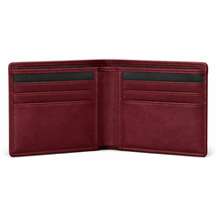 Men’s Burgundy & Black Leather Stand Collar Jacket Outfit Set – Jacket, Wallet, Belt & Keychain