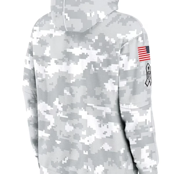 2024 New England Patriots Arctic Camo Salute to Service Hoodie | Grey Fleece Pullover with Hood – NFL Military Tribute - Photo 1