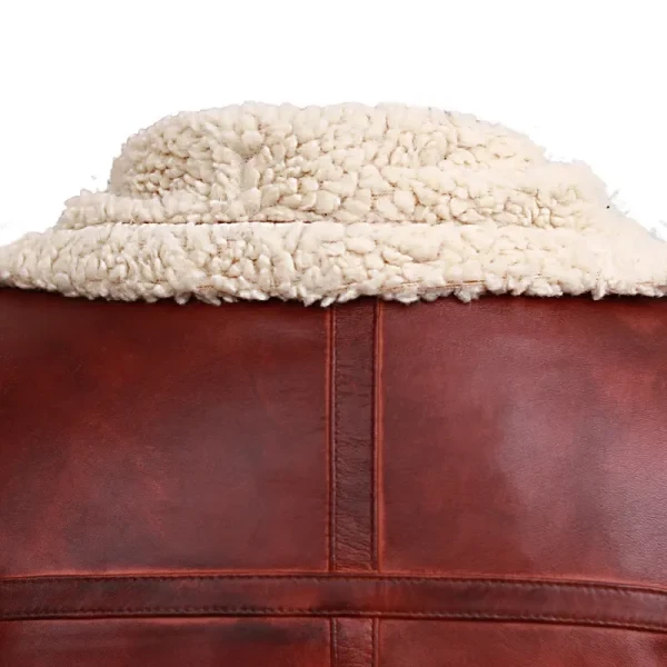 Men’s Brown Shearling Stand Collar Leather Jacket | Real Leather & Fur | Free USA Shipping - Photo 1