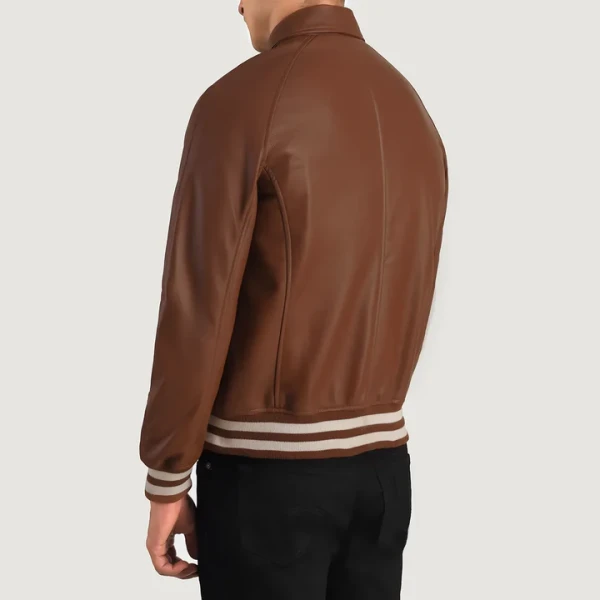 Walton Brown Leather Varsity Jacket | Sheepskin & Quilted Polyester Lining - Photo 5