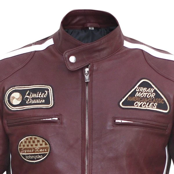 Men’s Maroon Limited Edition Leather Jacket | Real Leather with Patches | Motorcycle-Ready Style - Photo 2