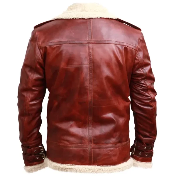 Men’s Brown Shearling Stand Collar Leather Jacket | Real Leather & Fur | Free USA Shipping - Photo 5