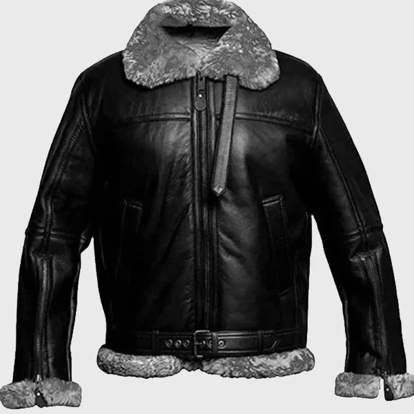 Men’s RAF Aviator Shearling Leather Jacket | Genuine Leather Pilot Coat with Fur Collar - Photo 1