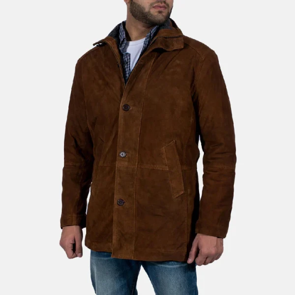 Sheriff Brown Suede Jacket | Goat Skin Leather & Faux Fur Lined - Photo 1