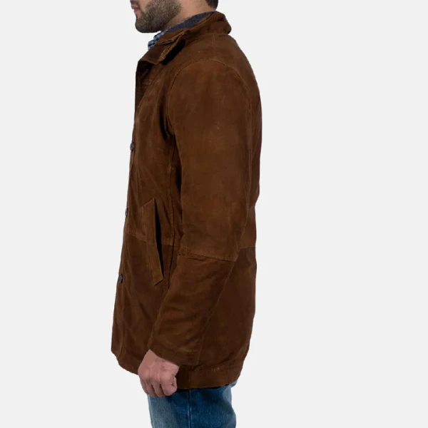 Sheriff Brown Suede Jacket | Goat Skin Leather & Faux Fur Lined - Photo 2