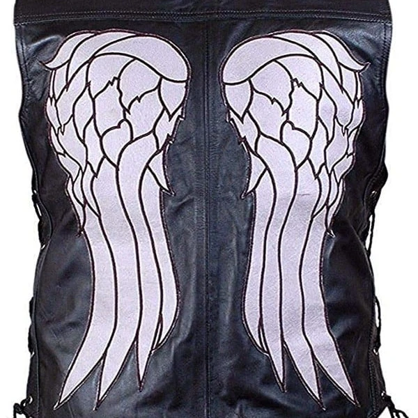 Norman Reedus Walking Dead Leather Vest | Daryl Dixon Angel Wings Vest | Real Leather | Shop Now - Photo 2
