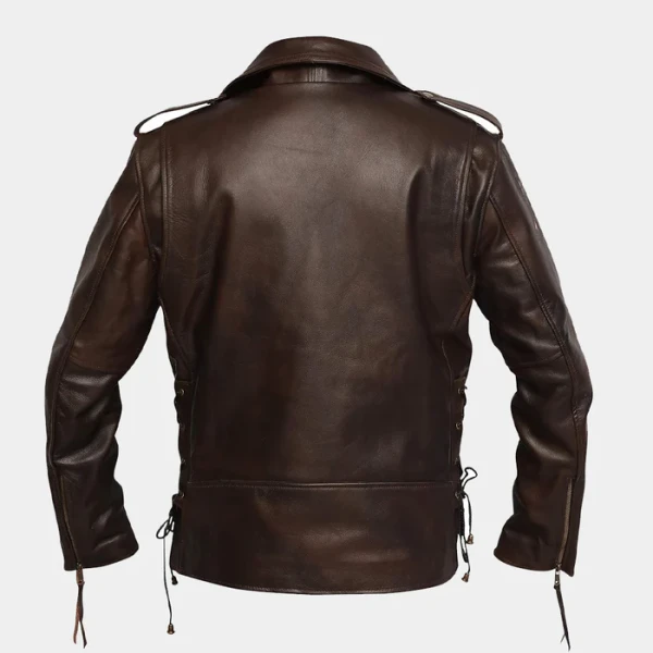 Vintage Distressed Cowhide Leather Jacket – Waist Strap & Notch Collar - Photo 3