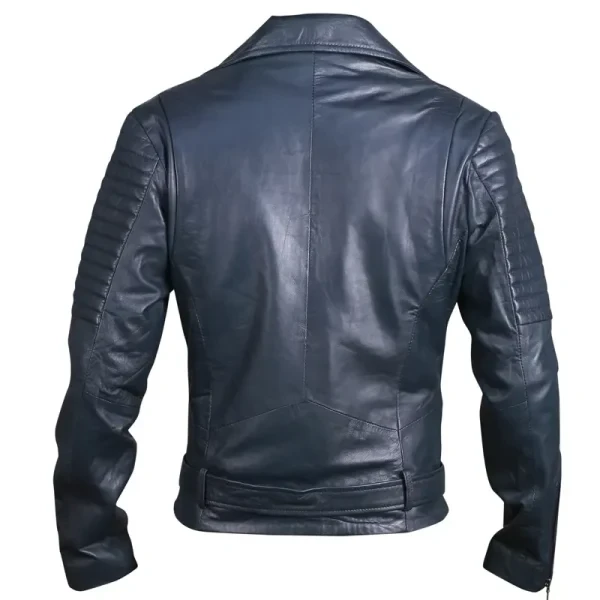 Men's Blue Biker Leather Jacket | Rugged Motorcycle Style & Premium Fit - Photo 2