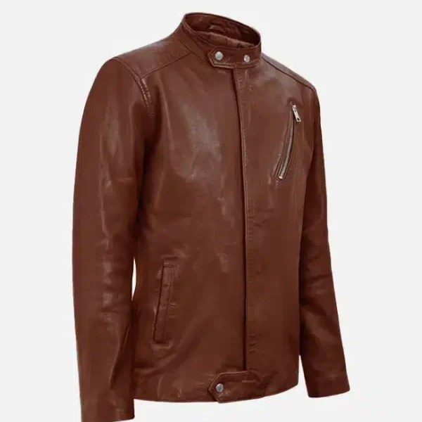 Men's Moto Tan Biker Leather Jacket | 100% Real Sheepskin | Stylish & Durable - Photo 4