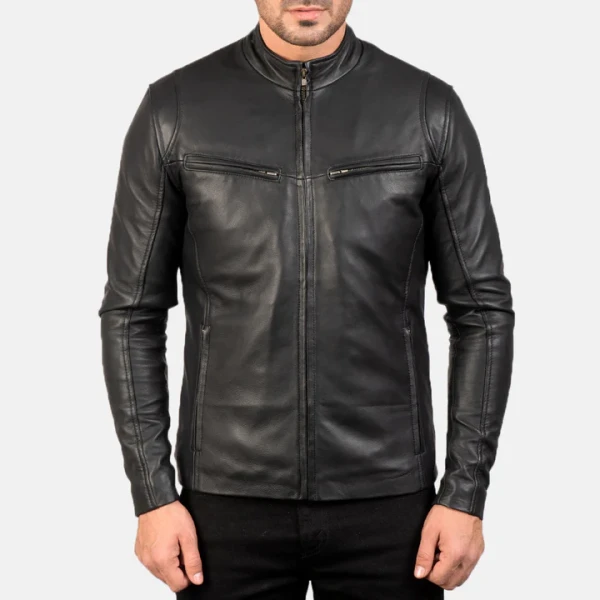 Ionic Black Leather Jacket | Premium Sheepskin & Quilted Lining - Photo 3