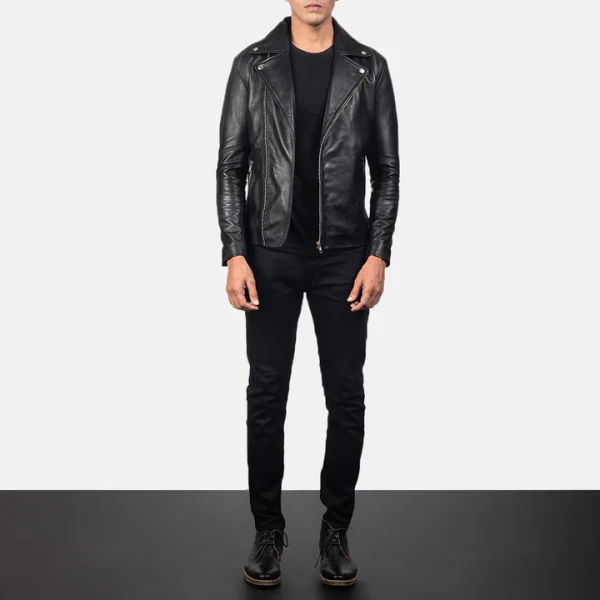 Noah Black Leather Biker Jacket | Sheepskin Semi-Aniline & Quilted Lining - Photo 1