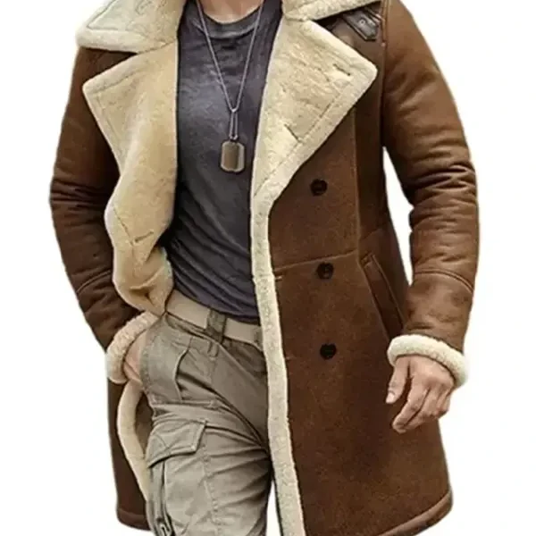 Men’s Fur Shearling Brown Leather Coat | Real Leather Aviator Jacket with Shearling Lining - Photo 4