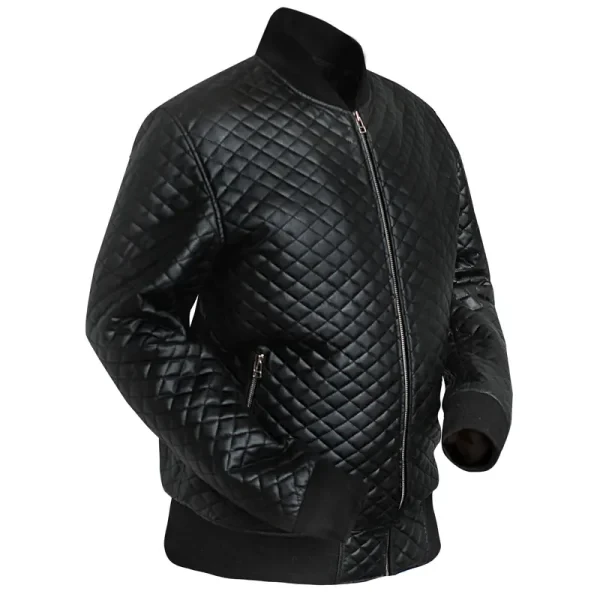 Men’s Diamond Quilted Black Motorcycle Bomber Jacket | 100% Genuine Leather - Photo 1