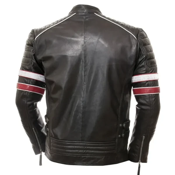Men’s Racing Biker Stripes Real Leather Jacket | Black & Red Motorcycle Style | Free USA Shipping - Photo 1