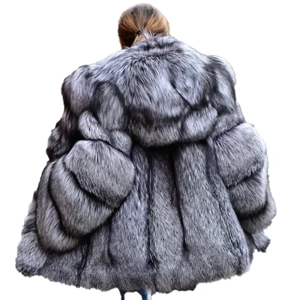 Luxury Silver Fluffy Hooded Fur Coat | Women’s Grey Faux Fur Winter Coat | Open Front Design - Photo 1