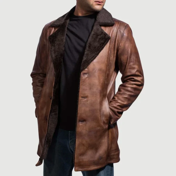 Cinnamon Distressed Leather Fur Coat | Sheepskin Leather & Faux Fur Lined | Free Shipping - Photo 6
