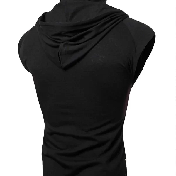 Mens Black Sleeveless Hoodie | Fleece Pullover with Drawstring | Hooded Vest | Shop Now - Photo 2