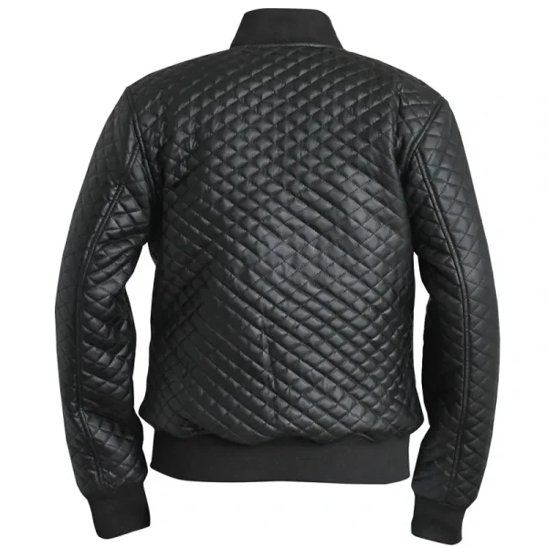 Men’s Diamond Quilted Black Motorcycle Bomber Jacket | 100% Genuine Leather - Photo 2
