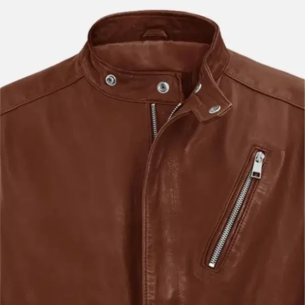 Men's Moto Tan Biker Leather Jacket | 100% Real Sheepskin | Stylish & Durable - Photo 2