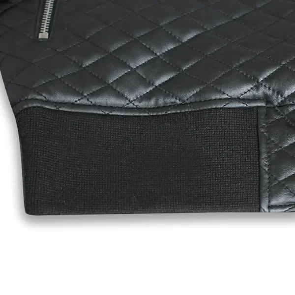 Men’s Diamond Quilted Black Motorcycle Bomber Jacket | 100% Genuine Leather - Photo 3