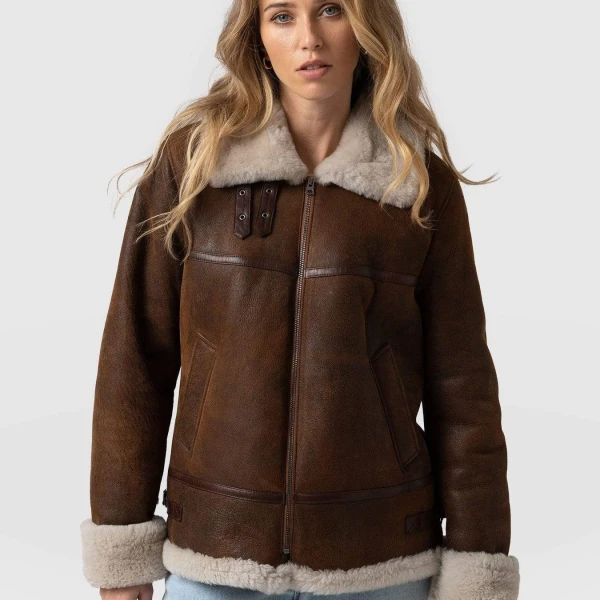 Amelia Aviator Jacket Brown | True to Size Shearling Leather Jacket - Photo 1