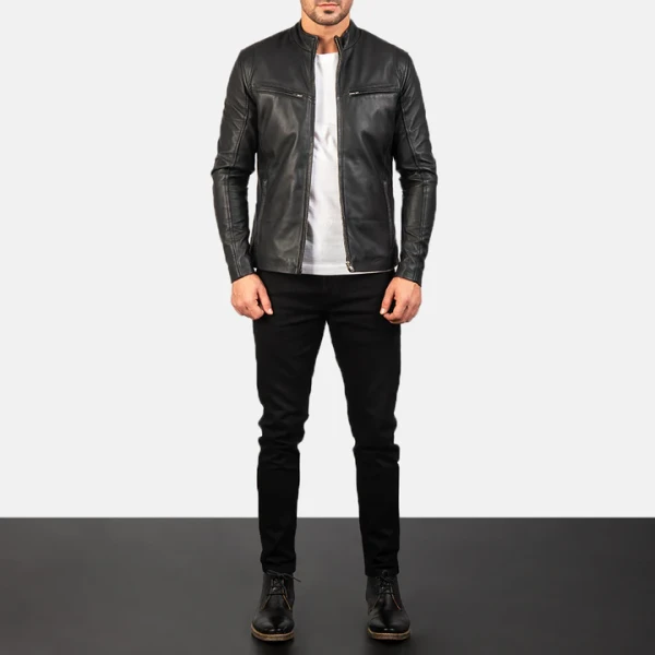Ionic Black Leather Jacket | Premium Sheepskin & Quilted Lining - Photo 5