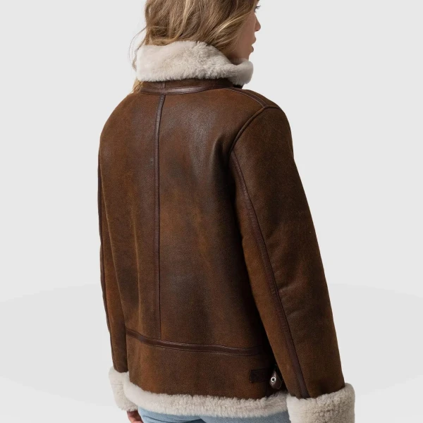 Amelia Aviator Jacket Brown | True to Size Shearling Leather Jacket - Photo 2