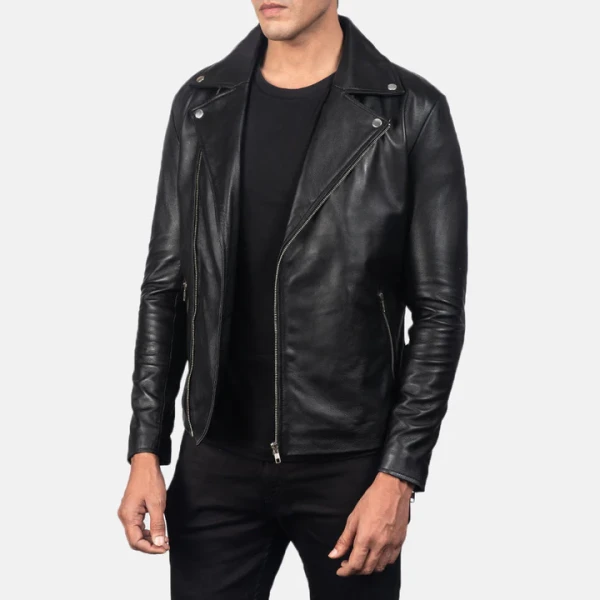 Noah Black Leather Biker Jacket | Sheepskin Semi-Aniline & Quilted Lining - Photo 6