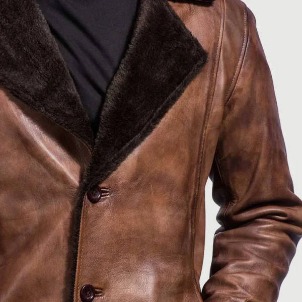 Cinnamon Distressed Leather Fur Coat | Sheepskin Leather & Faux Fur Lined | Free Shipping - Photo 2