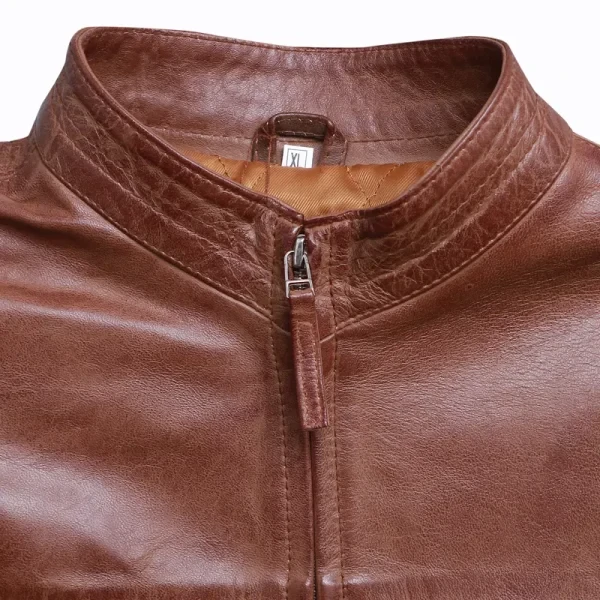 Men’s Café Racer Brown Biker Leather Jacket | 100% Real Leather | Vintage Style & Free USA Shipping - Photo 2