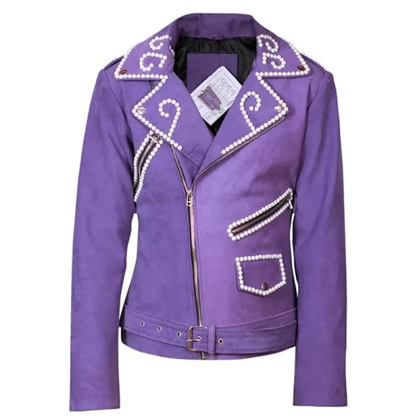 Selena Quintanilla Purple Vegan Leather Jacket | Vegan Suede Biker Style | Shop USA - Photo 3