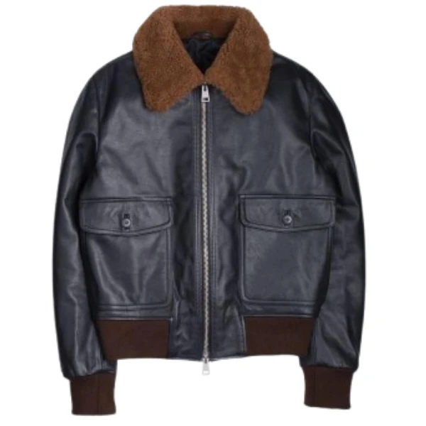 Men's Black Aviator Leather Bomber Jacket | Shearling Collar & Premium Craftsmanship - Photo 2