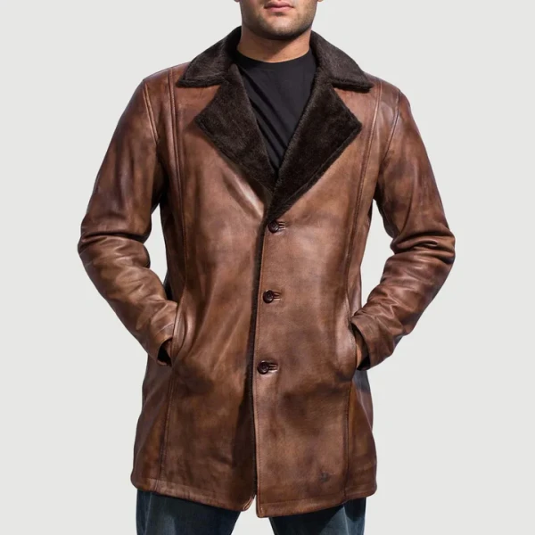 Cinnamon Distressed Leather Fur Coat | Sheepskin Leather & Faux Fur Lined | Free Shipping - Photo 1